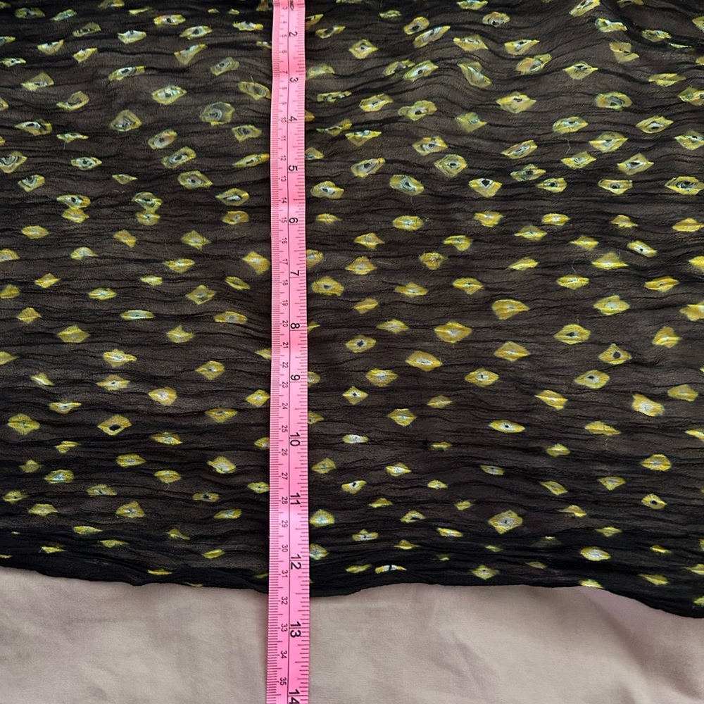 Black crinkle chiffon dupatta with Yellow-Green Dot Pattern